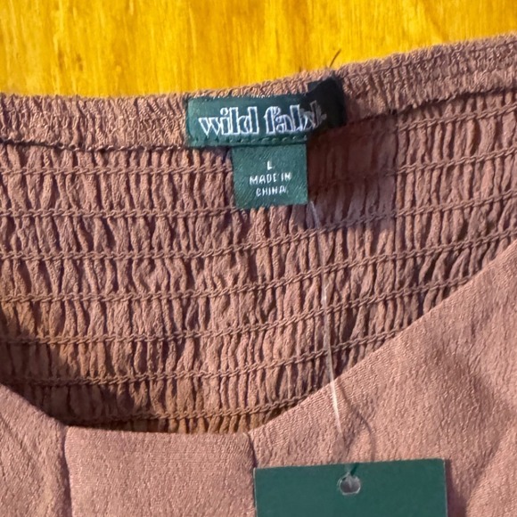 Wild Fable Womens Brown/Pink Long Sleeve Lace Top Square Neck Blouse - Picture 3 of 4